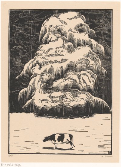 Krowa z modrzewiem autorstwa Bernard Essers (signed by artist)
