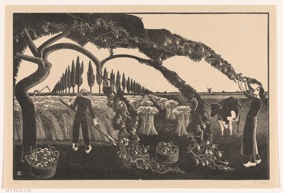 Żniwa mężczyzny i kobiety autorstwa Bernard Essers (signed by artist)