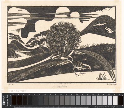 Dwa bażanty w pagórkowatym krajobrazie autorstwa Bernard Essers (signed by artist)