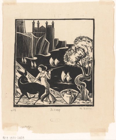 Kobieta prowadząca osła autorstwa Bernard Essers (signed by artist)