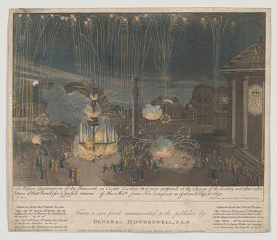 Fajerwerki w Covent Garden, 1809 (akwaforta i akwatinta, ręcznie kolorowane) autorstwa Bernard II Lens