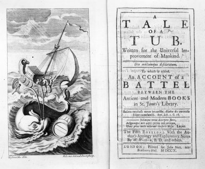 Strona tytułowa i tytuł do Opowieści o wannie autorstwa Jonathana Swifta, grawerowane przez Johna Sturt, 1704 autorstwa Bernard II Lens