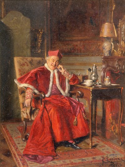 Kardynał przy kawie, ok. 1895 (olej na płycie) autorstwa Bernard Louis Borione