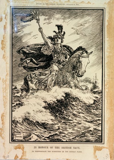 Na cześć brytyjskiej marynarki wojennej. Dla upamiętnienia kapitulacji niemieckiej floty. Przednia okładka Punch, 27 listopada 1918 r. autorstwa Bernard Partridge