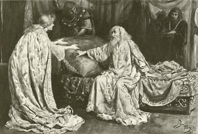 Panna Ellen Terry jako Kordelia, pan Henry Irving jako Król Lear (wklęsłodruk) autorstwa Bernard Partridge