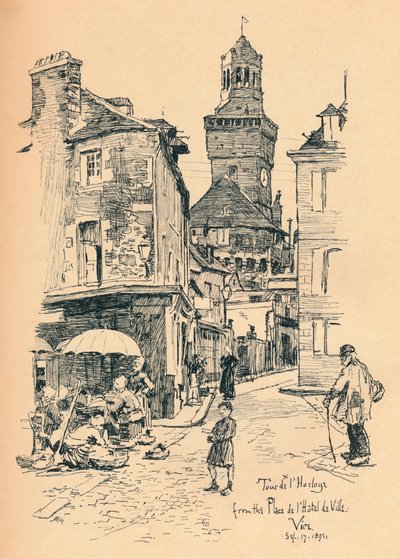 Wieża zegarowa, Vire, c1893 autorstwa Bernard Partridge