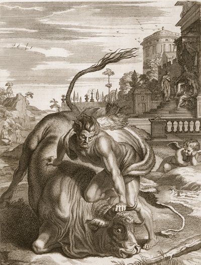 Herkules zwyciężył Acheloosa w kształcie byka, 1731 autorstwa Bernard Picart