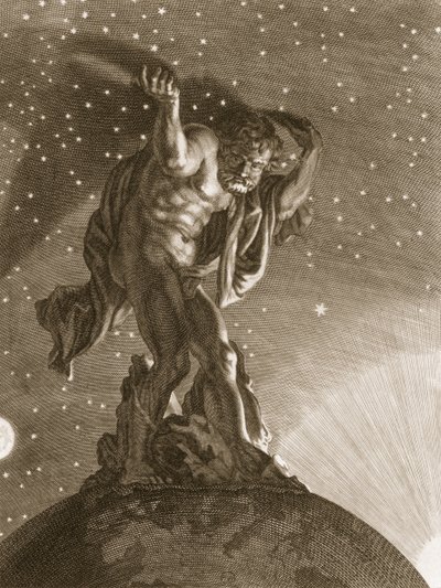 Atlas wspiera niebiosa na swoich barkach, 1731 autorstwa Bernard Picart