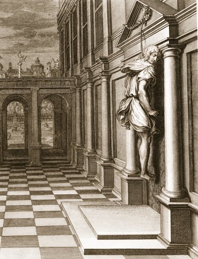 Iphis wisi w rozpaczy, że nie mógł zdobyć Anaxarete, 1731 autorstwa Bernard Picart
