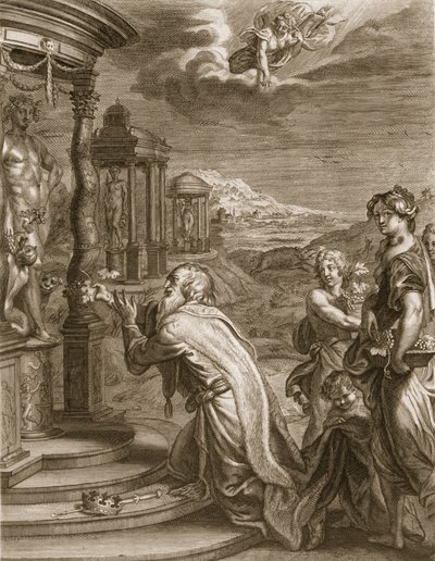 Ojneus, król Calydon, za zaniedbanie Diany w ofierze zostaje ukarany za swoją bezbożność, 1731 autorstwa Bernard Picart
