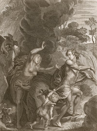 Orfeusz, wyprowadzający Eurydykę z piekła, patrzy na nią i traci ją na zawsze, 1731 autorstwa Bernard Picart