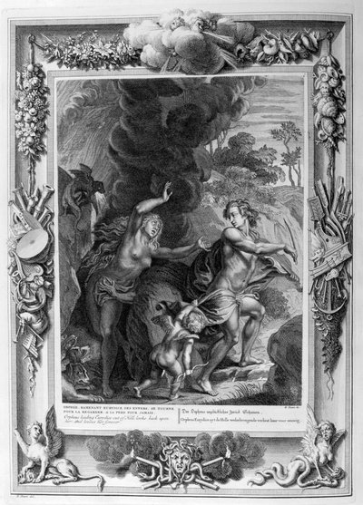 Orfeusz, wyprowadzając Eurydykę z piekła, spogląda na nią wstecz i traci ją na zawsze, 1733 autorstwa Bernard Picart