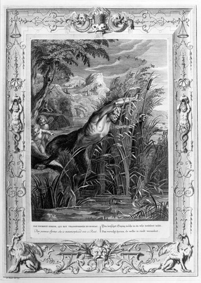 Pan ściga Syrinx, która przemienia się w trzcinę, 1733 autorstwa Bernard Picart