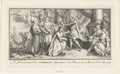 Piotr Wielki koronuje swoją żonę Katarzynę I na cesarzową, 1726 autorstwa Bernard Picart