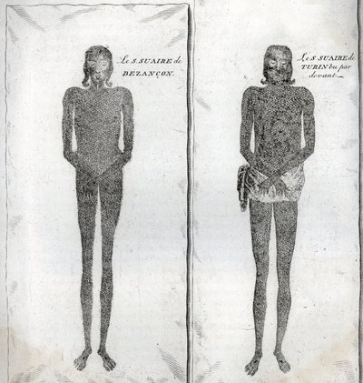 Przedstawienie Całunu Besancon i Całunu Turyńskiego Rycina z „Ilustracja obrzędów i zwyczajów religijnych wszystkich narodów świata” Bernarda Picarta (1723-1743) 1819 Kolekcja prywatna autorstwa Bernard Picart