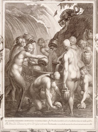 Danaidy skazani na napełnianie wodą znudzonych statków, 1730 autorstwa Bernard Picart