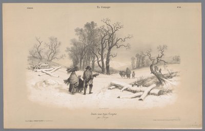 Rodzina zbiera drewno na śniegu Wizerunki życia na wsi (tytuł serii) Kampania. Etudes varieés aux deux Kredki (tytuł serii na obiekcie) autorstwa Bernard Romain Julien
