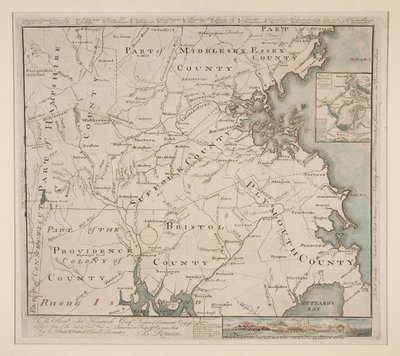 Mapa Bostonu i okolic, ca. 1775 autorstwa Bernard Romans