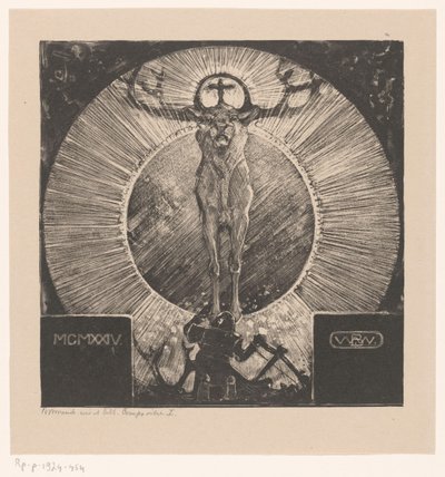 Figurka przedstawiająca wygląd jelenia Wizja św. Huberta (Kompozycja I) (tytuł oryginalny) autorstwa Bernard Willem Wierink (signed by artist)