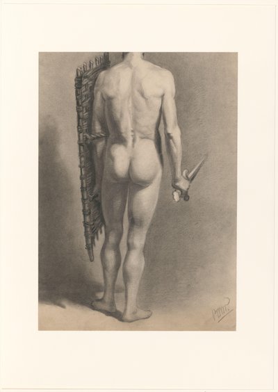 Akt męski z mieczem i tarczą, widziany z tyłu autorstwa Bernard Willem Wierink (signed by artist)