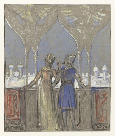 Para patrząca na orientalne miasto autorstwa Bernard Willem Wierink (signed by artist)