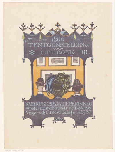 Reklama amsterdamskiej drukarni kamieni i książek Dieperink & Co 1910 Wystawa książki (tytuł na obiekcie) autorstwa Bernard Willem Wierink
