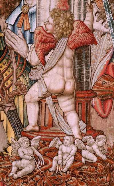 Flamandzki gobelin. Seria Wyróżnienia; Szlachta (La Nobleza). Czwarty gobelin w serii. Wzorcowi rysownicy z kręgu Bernarda van Orleya i Jana Gossaerta (Mabuse). Manufaktura Pieter van Aelst, Bruksela. ok. 1550. Tkanina Złoto, srebro, jedwab i woo autorstwa Bernard van Orley