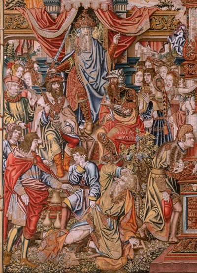 Flamandzki gobelin. Seria Honory; Szlachta (La Nobleza). Czwarty gobelin w serii. Wzorcowi rysownicy z kręgu Bernarda van Orleya i Jana Gossaerta (Mabuse). Manufaktura Pieter van Aelst, Bruksela. ok. 1550. Tkanina Złoto, srebro, jedwab i woo autorstwa Bernard van Orley