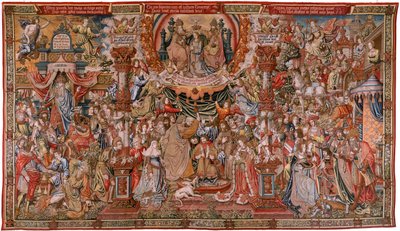 Flamandzki gobelin. Seria Honory; Szlachta (La Nobleza). Czwarty gobelin w serii. Wzorcowi rysownicy z kręgu Bernarda van Orleya i Jana Gossaerta (Mabuse). Manufaktura Pieter van Aelst, Bruksela. ok. 1550. Tkanina Złoto, srebro, jedwab i woo autorstwa Bernard van Orley