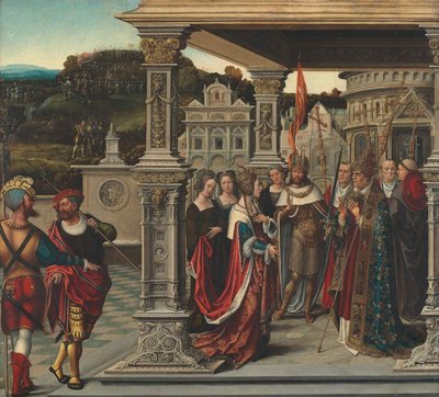 Święta Helena przed Papieżem w Rzymie, ok. 1510-1520. autorstwa Bernard van Orley