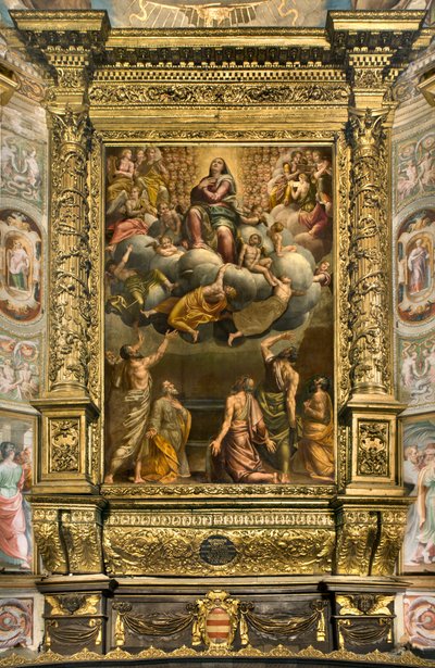 Apsyda, Ołtarz Bernardino Gatti zwany Il Sojaro, uzupełniony przez Giovanniego Battistę Trottiego, zwany IL Malosso, Wniebowzięcie Najświętszej Maryi Panny autorstwa Bernardino Gatti