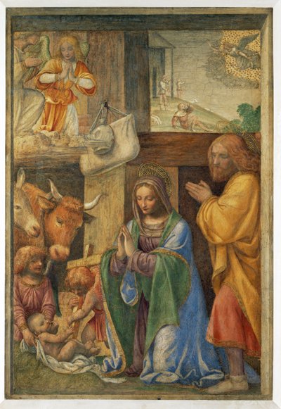Narodziny Jezusa i zwiastowanie pasterzom. - Narodziny i ... autorstwa Bernardino (attr. to) Luini