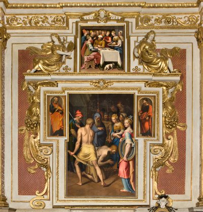 Kaplica Matki Bożej Ludowej, II przęsło strona północna, Bernardino Campi, Dekolacja Baptysty 1569, Po bokach św. Piotra i Pawła 1520-30, Bernardino Campi, Uczta Heroda 1569 autorstwa Bernardino Campi