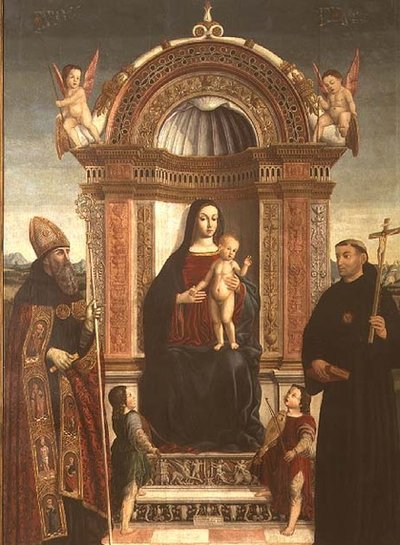 Madonna z Dzieciątkiem ze św. Mikołajem z Tolentino i św. Augustynem autorstwa Bernardino Loschi