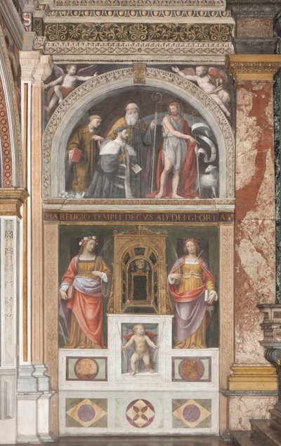 Alessandro Bentivoglio ze świętymi i poniżej św. Róża i św. Justyna (fresk) (detal z 3497192) autorstwa Bernardino Luini