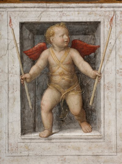 Anioł trzymający świece - detal (fresk) autorstwa Bernardino Luini