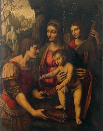 Madonna z Dzieciątkiem ze św. Jerzym i aniołem (olej na desce) autorstwa Bernardino Luini