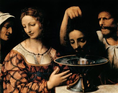 Kat przedstawia Herodowi głowę Jana Chrzciciela, 1527-31 (tempera na płycie) autorstwa Bernardino Luini