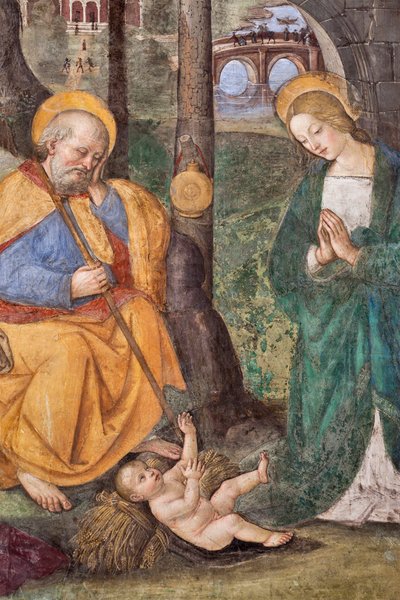 Adoracja pasterzy (Adoracja pasterzy) Detal Fresk Pinturicchio (Bernardino di Betto) (1454-1513) 1484-1492 (Kościół Santa Maria del Popolo), Bazylika Santa Maria del Popolo, Cappella Basso della Rovere Rzym Włochy autorstwa Bernardino di Betto Pinturicchio