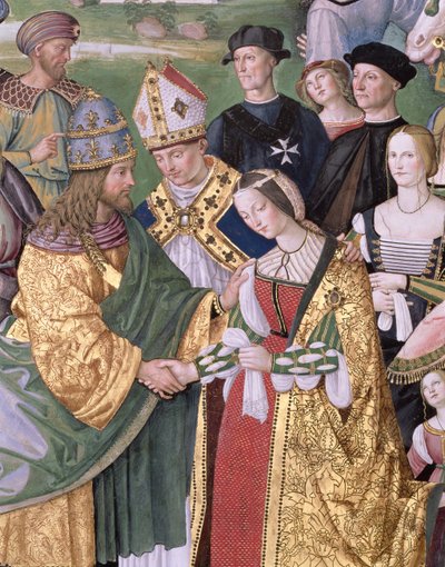 Eneasz Sylwiusz Piccolomini (1405-64) przedstawia Eleonorę Aragońską Fryderykowi III (1415-93) autorstwa Bernardino di Betto Pinturicchio