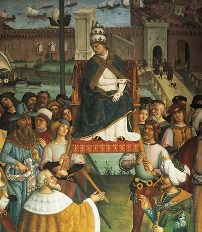 Pius II, fragment od papieża Piusa II Piccolominiego przybywa do Ankony, aby rozpocząć krucjatę autorstwa Bernardino di Betto Pinturicchio