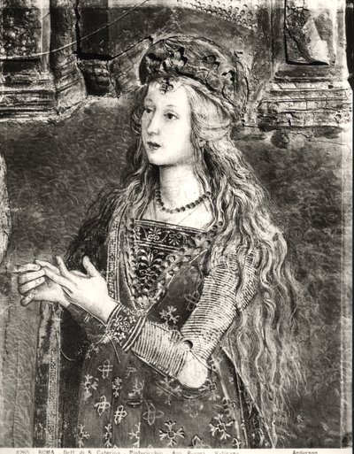 św. Katarzyna, być może portret Lukrecji Borgii (1480-1519) z cyklu Żywoty świętych, Sala dei Santi, 1492-94 autorstwa Bernardino di Betto Pinturicchio