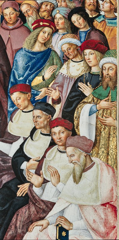 Biblioteka Piccolomini, ściana południowo-wschodnia: „Eneasz Sylwiusz otrzymuje kapelusz kardynała od papieża Kaliksta III, 17 grudnia autorstwa Bernardino di Betto Pinturicchio