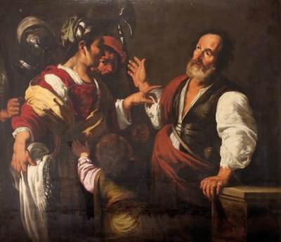 Odmowa św. Piotra (olej na płótnie) autorstwa Bernardo (follower of) Strozzi