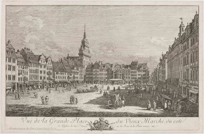 Altmarkt w Dreźnie widziany z Schlossstraße, plansza z cyklu „Widoki Drezna” autorstwa Bernardo Bellotto