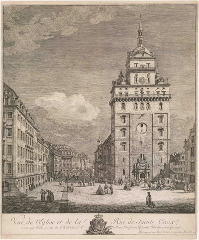 Dawny kościół św. Krzyża w Dreźnie, rycina z cyklu „Widoki Drezna” autorstwa Bernardo Bellotto