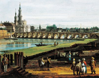 Drezno z prawego brzegu Łaby w górę rzeki od mostu Augusta, ok. 1750, autor: Bernardo Bellotto, znany jako Canaletto (1721-1780), olej na płótnie, 50x84 cm, detal autorstwa Bernardo Bellotto