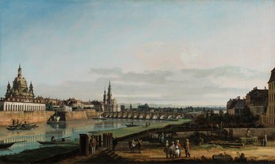 Drezno z prawego brzegu Łaby, powyżej Mostu Augusta autorstwa Bernardo Bellotto