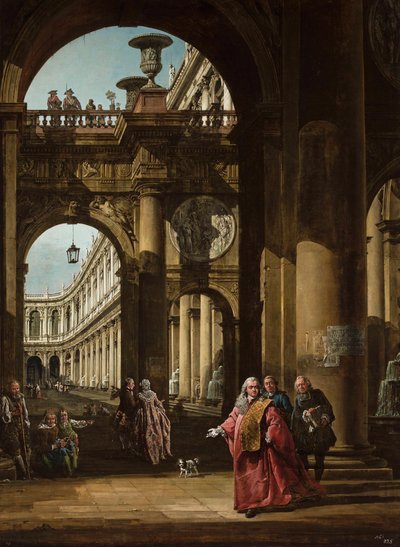 Niemcy: Fantazja architektoniczna z weneckim szlachcicem Autoportret jako wenecki ambasador autorstwa Bernardo Bellotto
