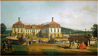 Zamek Schlosshof, Austria, widziany z ogrodów, zbudowany przez księcia Eugeniusza Sabaudzkiego ... (olej na płótnie) autorstwa Bernardo Bellotto